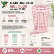 CESTO ENGOMADO MULTIUSO CON TAPA. Para ropa, para juguetes - Img 57900854