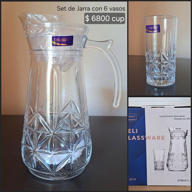 JUEGO DE JARRA CON 6 VASOS, DE CRISTAL - Img 121058583