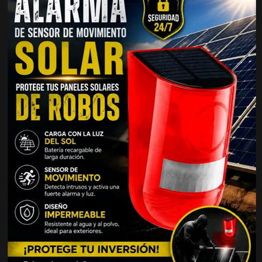 Alarma de sonido solar y luz con sensor de movimiento de 110 decibelios, alarma de sonido de sirena - 3/6