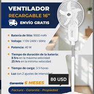 Ventilador Recargable 16"Batería de Litio no tiene panel - Img 56343978
