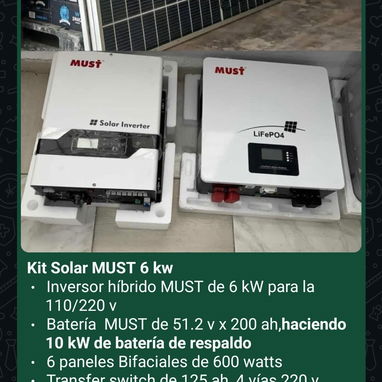 *Kit solar de 10 kw* - Inversor híbrido MUST para la 110/220 v - *Batería Must de 10 kw* ,51.2 v x 200 ah - 5/10