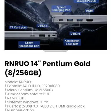 RNRUO 14" Pentium Gold (8/256GB) Modelo: RNRUO - 3/3