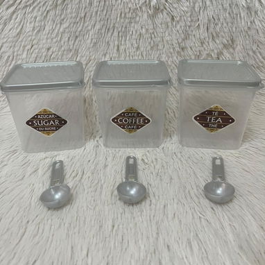 Set de 3 envases de almacenamiento con cucharitas (Café, azúcar y té) en 3200 cup - Img 127163971