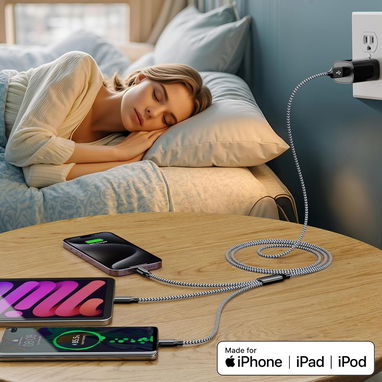 Cable 3 en 1 MFi Certificado 1.2m Nylon Trenzado Para iPhone/Android — SĂşper Resistente EnvĂo + GarantĂa - Img 107988873