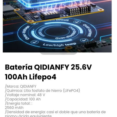 Batería QIDIANFY 25.6V 100Ah Lifepo4. Litio fosfato de hierro (LiFePO4) - 3/4