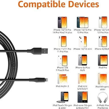 ⚡ Cable Lightning 3m AmazonBasics MFi, Carga Rápida, Súper Duradero 10,000 Flexiones 🔥 Envío Disponible + Garantía - Img 109379104