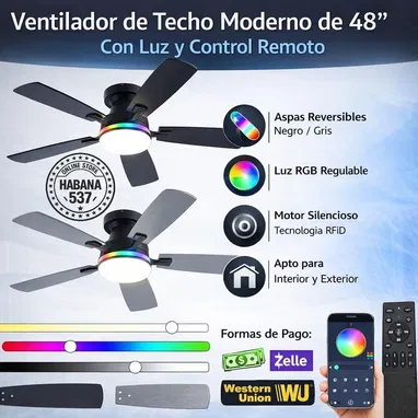 Ventiladores de techo modernos, con luces. Negro, gris, beich, blanco - Img 119367981