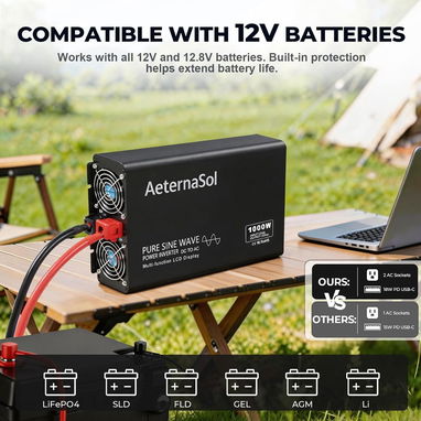 AeternaSol Inversor de onda sinusoidal pura 12v a 110v 1000W CC 2000W Pico - Img 124439625