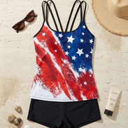 Tankini con Estampado de Bandera de EE.UU. de Estilo Abstracto y Short de Baño Negro - Img 56314977
