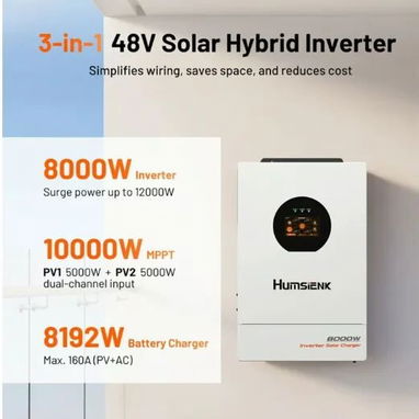 Inversor Solar Híbrido Humsienk 8kW 48V 110/220V Fase Dividida Dual MPPT - 2/3