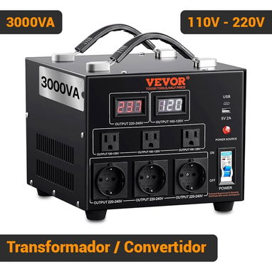 TRANSFORMADOR CONVERTIDOR DE VOLTAJE VEVOR 3000VA 110V 220V STEP UP DOWN AUTOMÁTICO NEGRO - Img 123063031