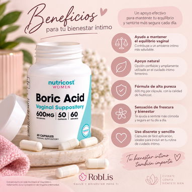Óvulos vaginales Ácido bórico vaginosis bacteriana candidiasis vaginal recurrentes ph balanceado neutro - 3/4