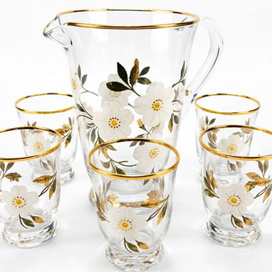 Juego de vasos con jarra TRANSPARENTE CON DORADO. D.J.M. Micro 9 - 2/2
