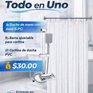 Ducha de mano con base + Barra ajustable para cortina + cortina de ducha - Img 56595719