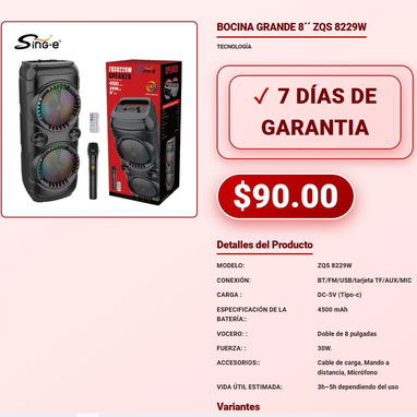 BOCINA BLUETOOTH 30W RMS (80W pico) JVC - XS-KY314PB BOCINA 8'' CON MICRÓFONO 6000W P.M.P.O NDR-1095 - 3/10