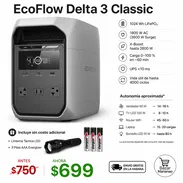 ECOFLOW DELTA 3 CLASSIC 1024WH 1800W + LINTERNA LED + PILAS AAA ENVÍO DISPONIBLE + GARANTÍA - Img 50584397