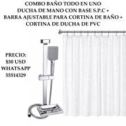 COMBO BAÑO TODO EN UNO, DUCHA DE MANO CON BASE S.P.C + BARRA AJUSTABLE PARA CORTINA DE BAÑO + CORTINA DE DUCHA DE PVC - Img 56558178