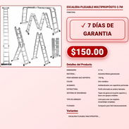 Escalera Plegable 3.7m Aluminio Reforzado Carga 150kg Revolico VPT-0188 - Img 57970246