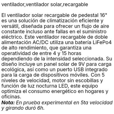 Ventilador de pie Solar. Garantía - Img 122402595