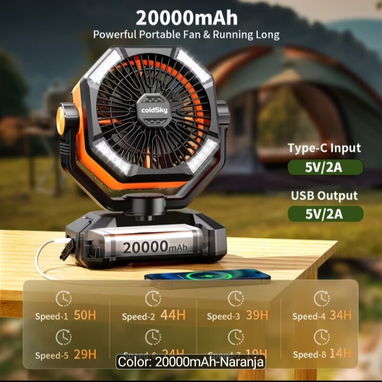 Ventilador de Camping Recargable ColdSky 20,000 mAh Doble motor | 4 Linternas LED | Control Remoto.  Mejor calidad que l - 2/3