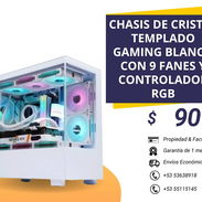 Chasis de Cristal templado Gaming blanco con 9 fanes y controlador RGB - Img 52737252