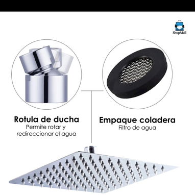 Regadera De Lujo Tipo Lluvia Incluido tubo De 30cms Acero en Color Plateado - Img 117211898