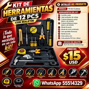 KIT DE HERRAMIENTAS DE 12 PCS CON MALETÍN, NUEVO EN SU EMPAQUE CON FACTURA, VARIEDAD DE ARTÍCULOS DE FERRETERÍA, ETC - Img 58492172