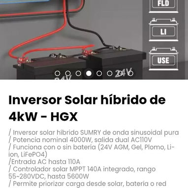Inversor Solar híbrido de 4kW - HGX. Permite priorizar carga desde solar, batería o red eléctrica - 5/7