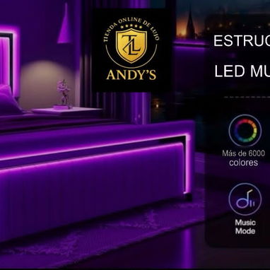 Cama Queen con bordes plateados y luces led - 4/7