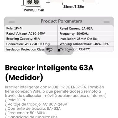 Breaker inteligente 63A (Medidor). Breaker inteligente con MEDIDOR DE ENERGÍA. También tiene conexión WiFi - 2/3