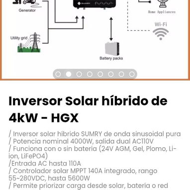 Inversor Solar híbrido de 4kW - HGX. Permite priorizar carga desde solar, batería o red eléctrica - 2/7