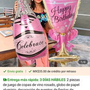 Globos de celebración con copa y botella de vino - Img 53355601