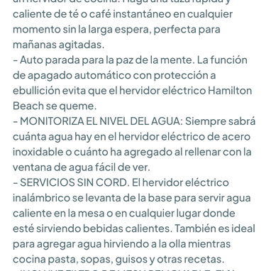 Hamilton Beach 1.7 Litros Acero inoxidable Electric Kettle, Negro Acentos, Modelo 40880 🌐 Jarra hervidora de agua - 2/2