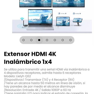 Extensor HDMI 4K Inalámbrico 1x4. Se utiliza para transmitir una señal HDMI vía inalámbrica a 4 dispositivos receptores - 3/7