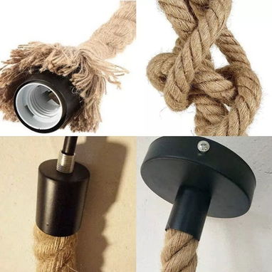 Lámpara de techo colgante con cuerda torcida de cáñamo estilo vintage 1 pieza - Img 99648035