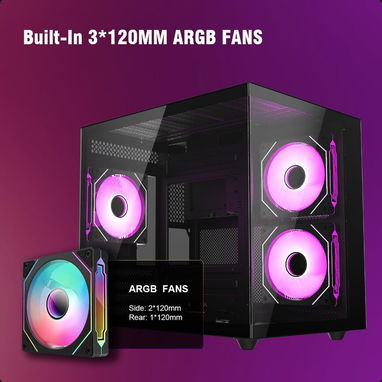(X) RUIX OV502 M-ATX – Carcasa Mini Torre con 3 Ventiladores Prism ARGB, Vidrio Templado 180°, USB 3.0, Compacta para Ga - Img 126473665