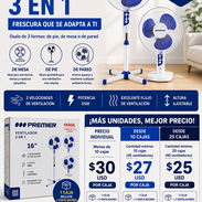 🔥 ¡2 VENTILADORES PREMIER POR SOLO $25! 🔥 3 EN 1 • De pie, de mesa o de pared - Img 57130123