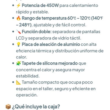 Separadora de pantallas Soiiw 7" LCD - Panel de precalentamiento 110V 450W para Reparación de Teléfonos 🌐 - 6/6