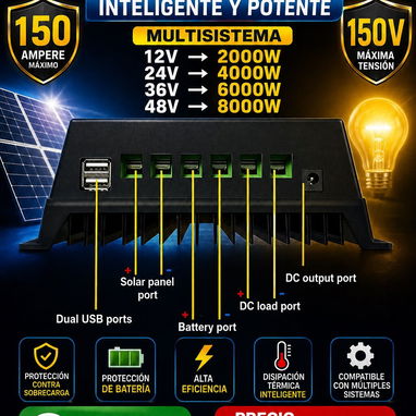 MPPT 150A REAL CONTROLADOR SOLAR 150V DE ENTRADA MULTISISTEMA AUTOMATICO - 2/2