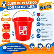 Cubo plástico con asa metálica para tareas de limpieza, almacenamiento y uso doméstico... - Img 57646822