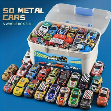 🚗 Set de 50 Carritos Metálicos con Caja – Ideal para Regalos y Piñatas - Img 118093623