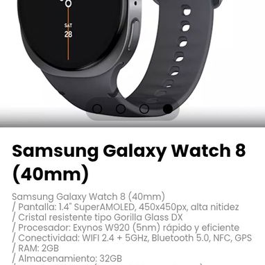Samsung Galaxy Watch 8 (40mm). Pantalla: 1.4" SuperAMOLED, 450x450px, alta nitidez - 4/4