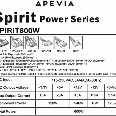 Fuente de Poder Apevia 600W $68.28 - Img 122669364