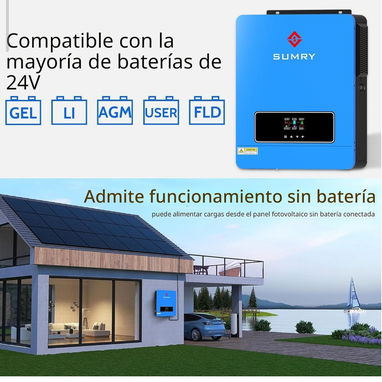Inversor y Cargador Solar SUMRY, 3600W CC 24V a CA 110V Convertidor de Voltaje Híbrido con Controlador de Carga MPPT de - Img 124544481