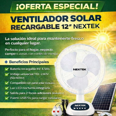 VENTILADOR SOLAR RECARGABLE 12" NEXTEK Alamar - Img 121397992