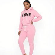 Conjunto 2 Piezas Sudadera Capucha LOVE y Jogger Rosa Mujer - Img 58076670