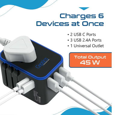 Adaptador de viaje universal Ceptics, adaptador de corriente internacional de 45 W - 2/2