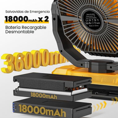 Ventilador recargable portátil KORBOT 36000mAh (+ 120Hrs uso continuo) Luz LED y mando a distancia, POWER BANK, Nuevo - 2/10