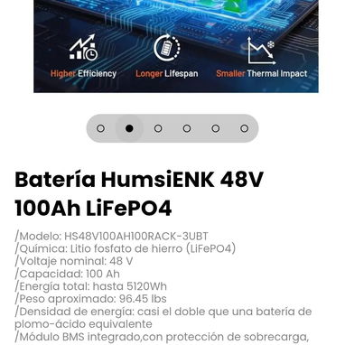 Batería HumsiENK 48V 100Ah LiFePO4.Módulo BMS integrado,con protección de sobrecarga, descarga excesiva, cortocircuito - 2/6