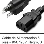 ☎️54836334 CABLE DE ALIMENTACION 5 PIES, 10A, 125 V, 3 CLAVIJAS PARA ELECTRONICA - Img 57969153
